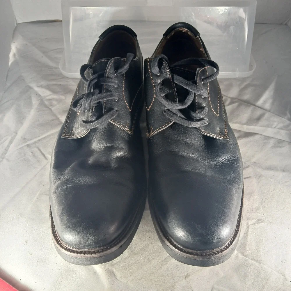 Dockers Mens Black‎ Leather Derby Oxford Shoes 90-36214 Size 11M Contrast Stitch